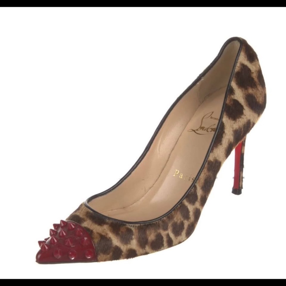 Christian Louboutin Leopard Heels with Red Studded Toe